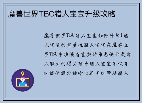 魔兽世界TBC猎人宝宝升级攻略
